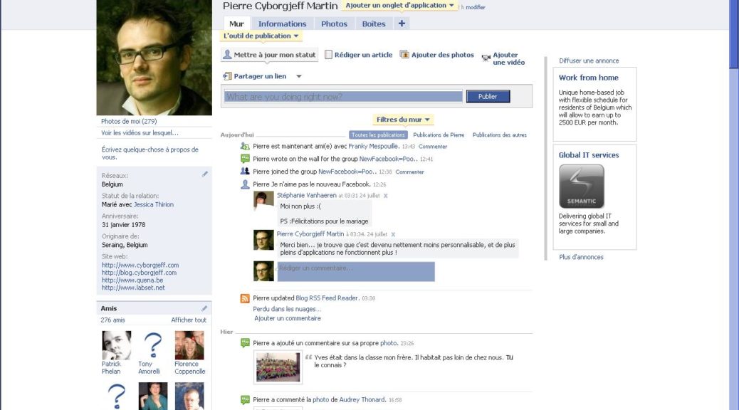 Mon profil sur le nouveau Facebook version Juillet 2008