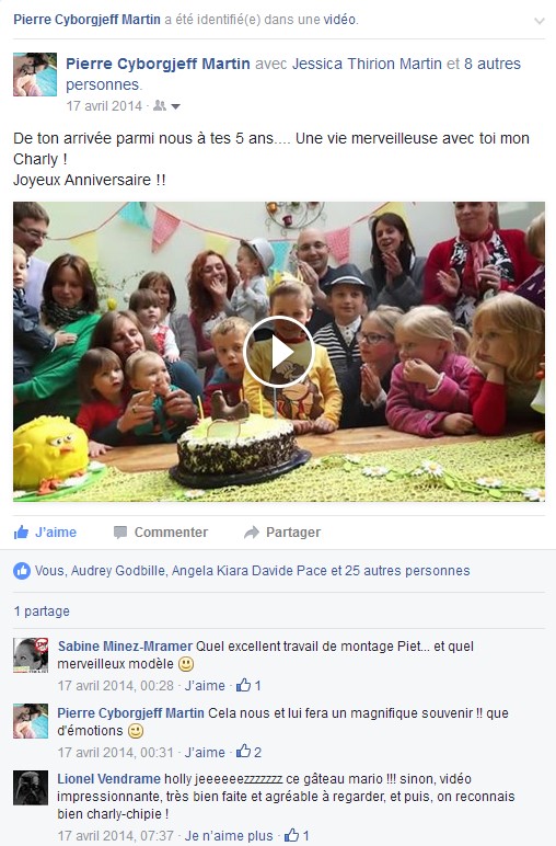 Facebook - Avril 2014 - Anniversaire Charly