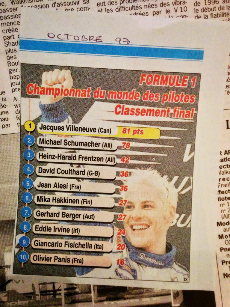 Journal Le Soir - Championnat F1 - 1997 - Jacques Villeneuve