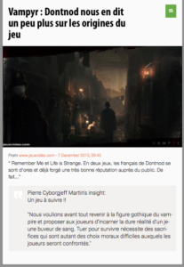 Vampyr : Dontnod nous en dit un peu plus sur les origines du jeu