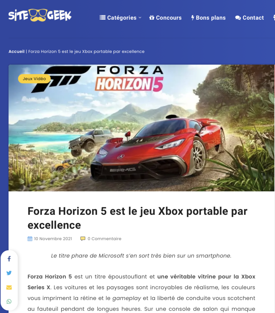 Forza Horizon 5 est un titre époustouflant et une véritable vitrine pour la Xbox Series X. Les voitures et les paysages sont incroyables de réalisme, les couleurs vous impriment la rétine et le gameplay et la liberté de conduite vous scotchent au fauteuil pendant de longues heures - Site Geek