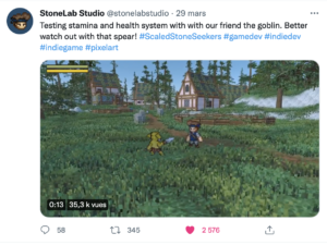 StoneLab Studio @stonelabstudio · 29 mars Testing stamina and health system with with our friend the goblin. Better watch out with that spear! #ScaledStoneSeekers #gamedev #indiedev #indiegame #pixelart