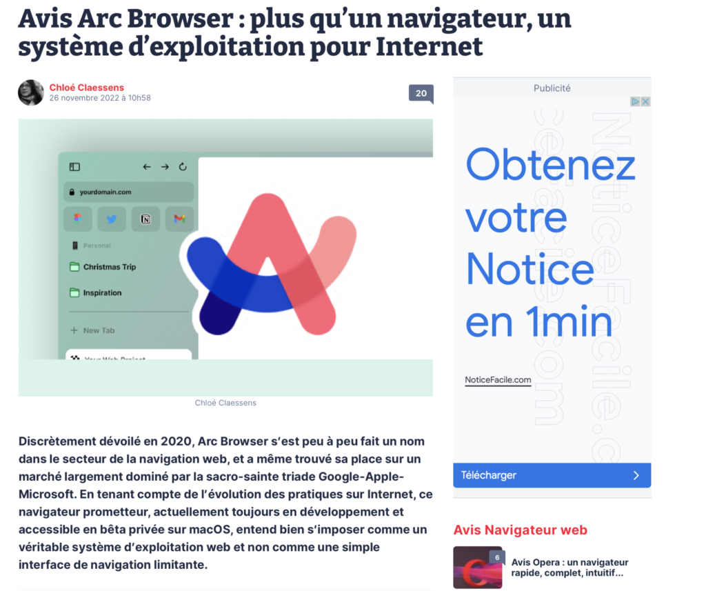 Avis Arc Browser : plus qu’un navigateur, un système d’exploitation pour Internet -Chloé Claessens, Clubic