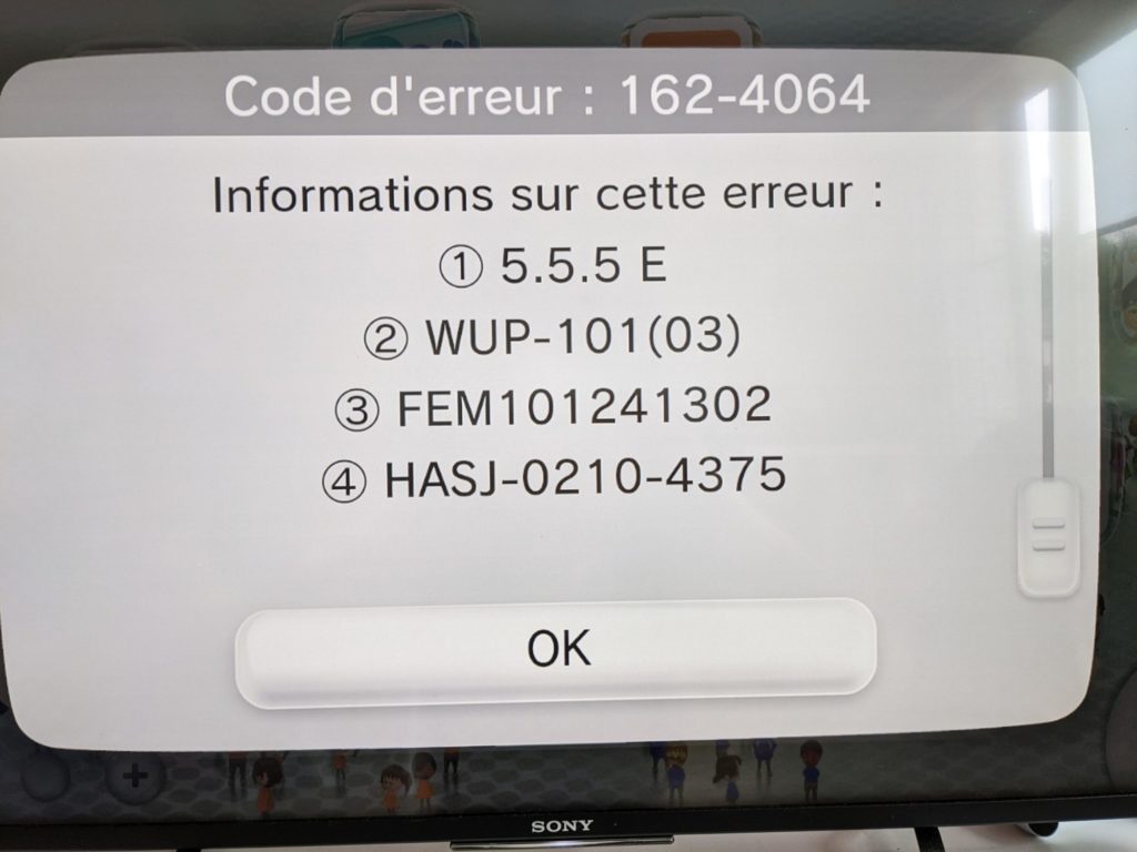 Code d'erreur 162-4064 sur ma WiiU lorsque je tente de mettre à jour le disque de Minecraft WiiU