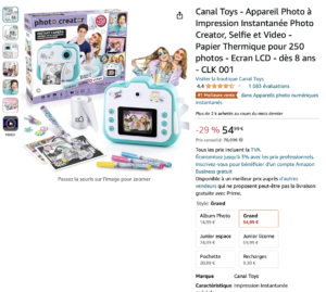 Canal Toys - Appareil Photo à Impression Instantanée Photo Creator, Selfie et Video - Papier Thermique pour 250 photos - Ecran LCD - dès 8 ans - CLK 001