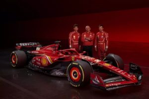 La nouvelle Ferrari du monegasque Charles Leclerc et de l'espagnol Carlos Sainz Jr